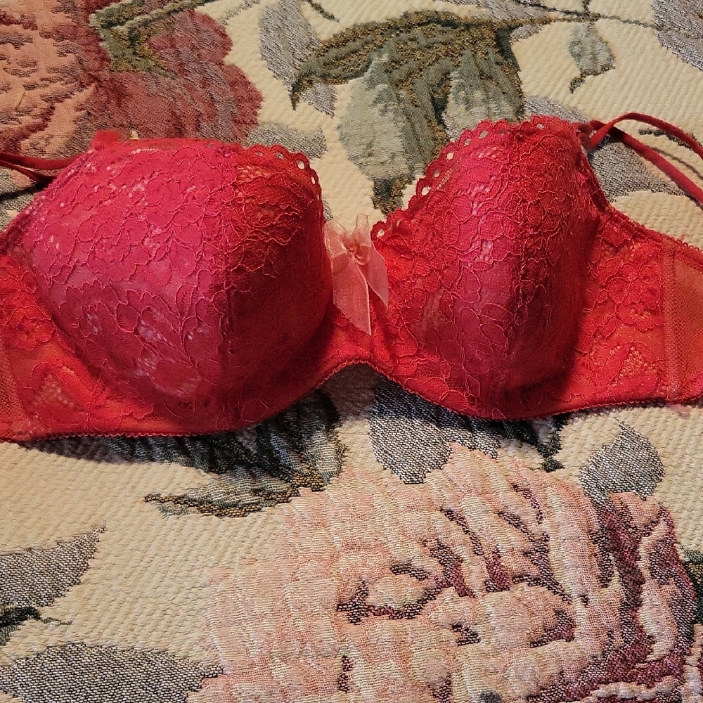 Vibrant Coral Lace Bra